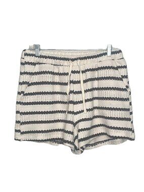 Gilli Day Drifter Stripe Knit Shorts Large NWT Brown Cream Crochet Drawstring